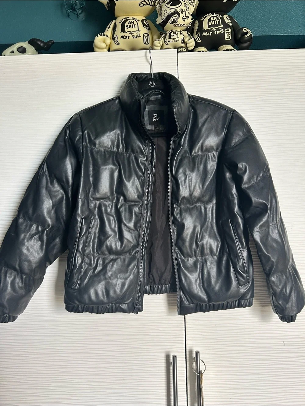 art class Black Quilted Faux Leather Puffer Jacket